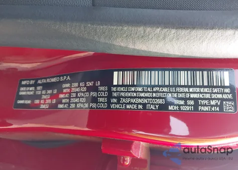 2022 Alfa Romeo Stelvio Ti Awd из США, поврежденный, VIN ZASPAKBN5N7D32683